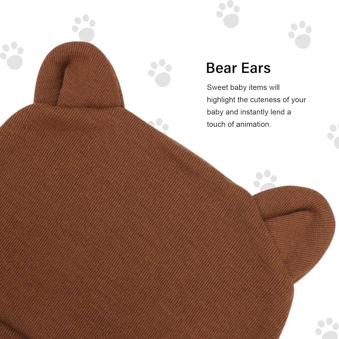 Newborn Baby Hat and Mittens Set Bear Ears Toddler Infant Beanie Caps Newborn - Image 2