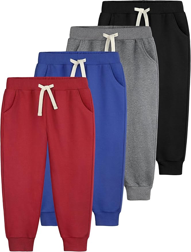 4 Pack Toddler Boys Sweatpants Cotton Baby Kids Joggers Toddler Boys Girls Sweatpants with Pocket Drawstring