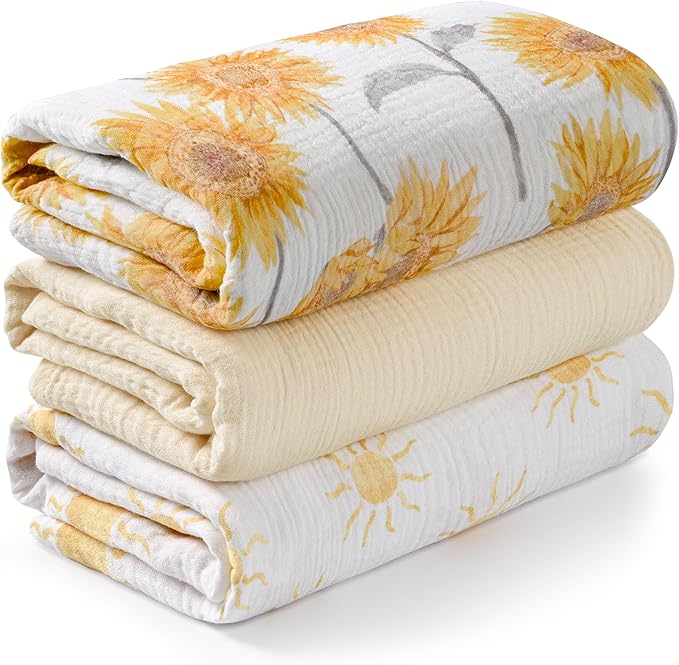 Muslin Swaddle Blankets for Newborn, 3 Pack Breathable Soft Receiving Blanket by LYRICHOMBABY