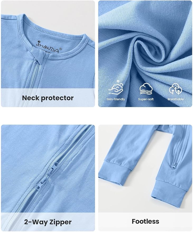 Jimonda Baby Romper Short Sleeve Cotton Pajamas 2-Way Zipper - Image 6