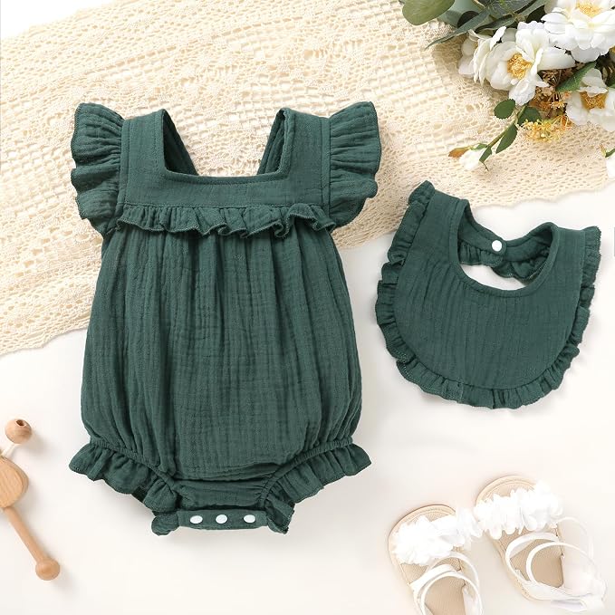 YOUNGER TREE Baby Girl Romper 100% Cotton Ruffle Sleeveless Summer Outfit - Image 2