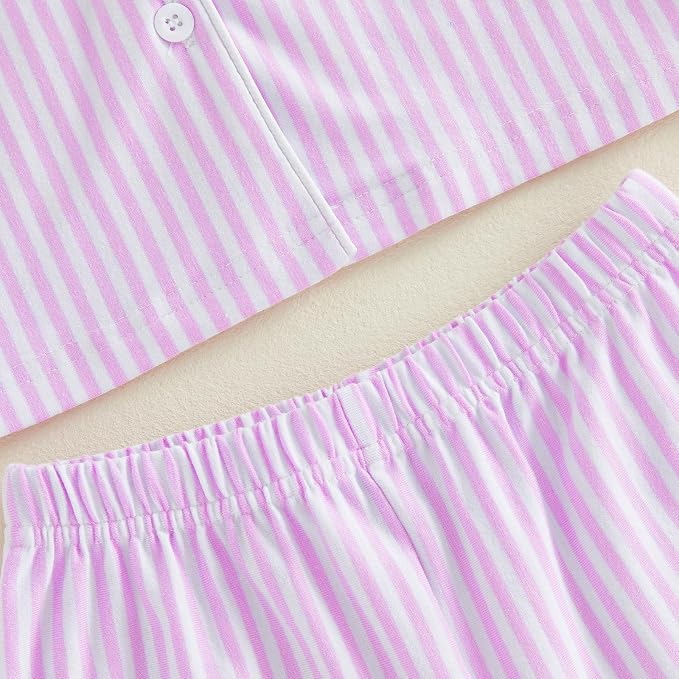 FULA-bao Toddler Baby Boy Girl Cotton Pajamas Set Striped Short Sleeve Button - Image 6