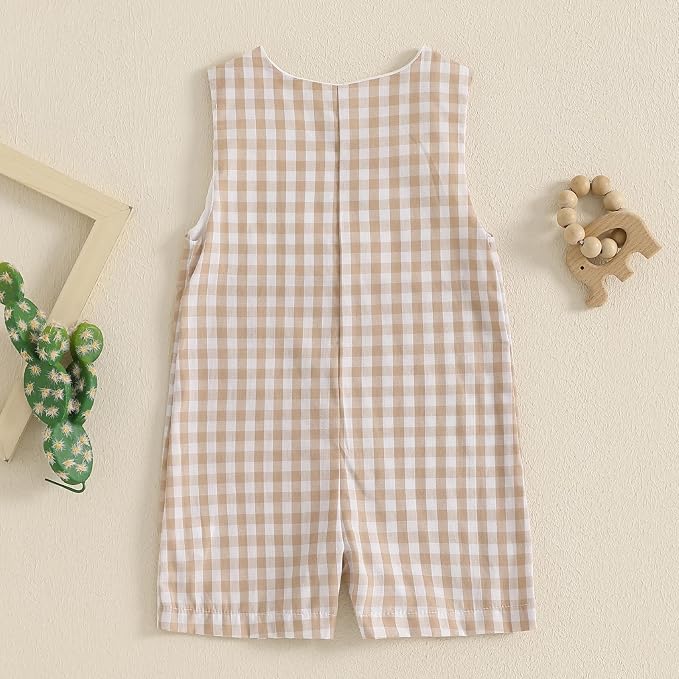 Newborn Baby Boys Sleeveless Seersucker Romper One Piece Straps Overalls - Image 3
