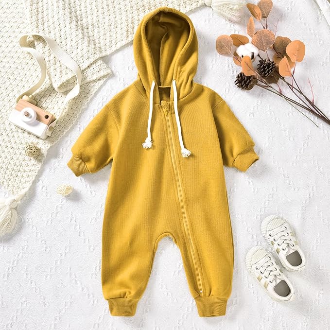 Unutiylo Unisex Baby Boys Girls Long Sleeve Infant Baby Zipper Hooded Jumpsuits - Image 3