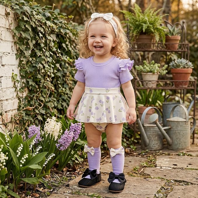 Giraropa Newborn Baby Girl Clothes Smocked Bubble Romper Dress + Socks + - Image 3