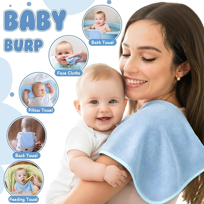 Hahafelt 6 Pack Blue Baby Burp Cloths - Image 5