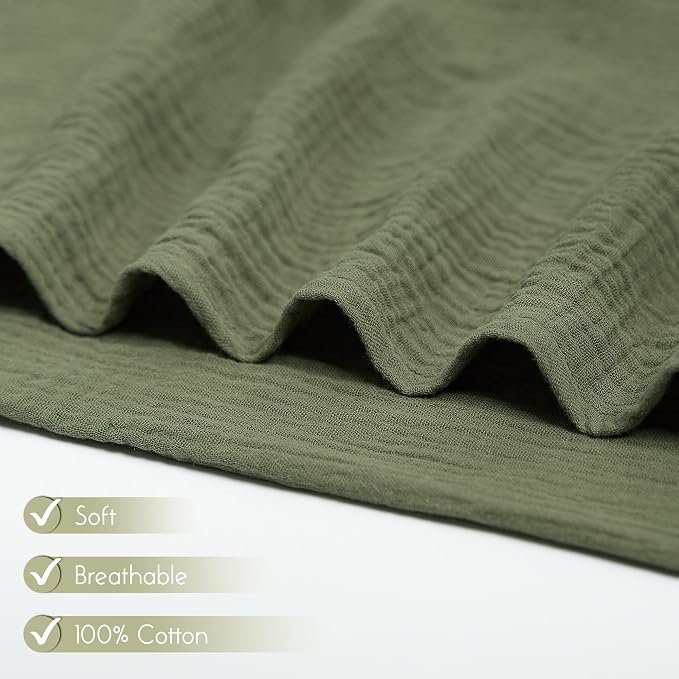 Meracorallo Muslin Swaddle Blanket, 100% Cotton, Olive Green | Soft Breathable - Image 3