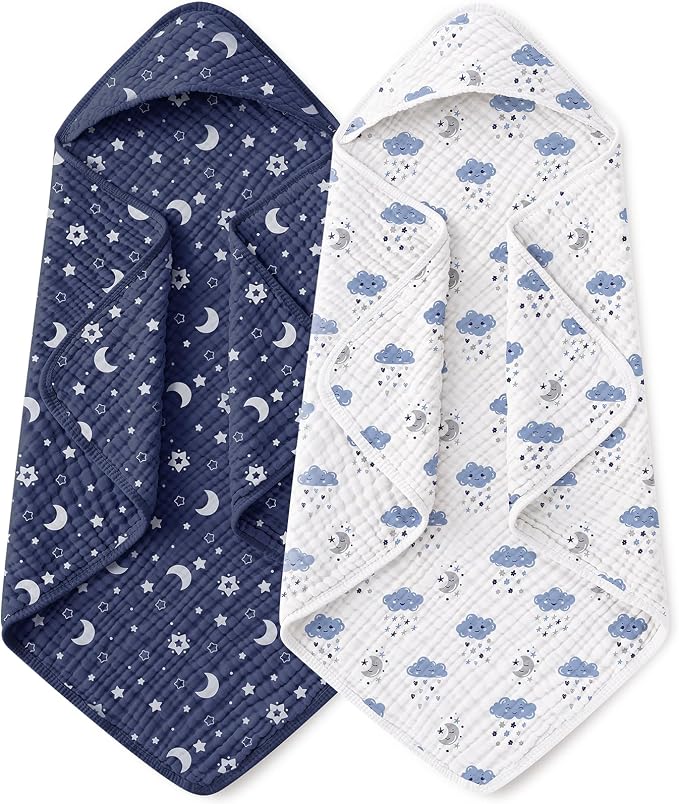 Yoofoss Hooded Baby Bath Towels 2 Pack 100% Muslin Organic Cotton by YOOFOSS