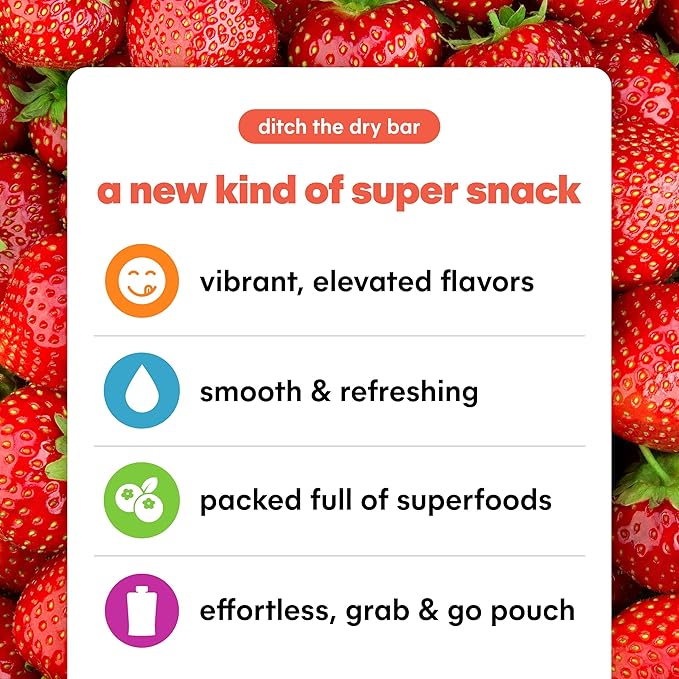 Noka Superfood Fruit & Nut Butter Smoothie Pouches, Healthy Snacks (Strawberry Peanut Butter) 6 Pack, Vegan, Plant Protein, Gluten-Free, Organic, Meal Replacement Squeeze Packs, 4.22oz Ea