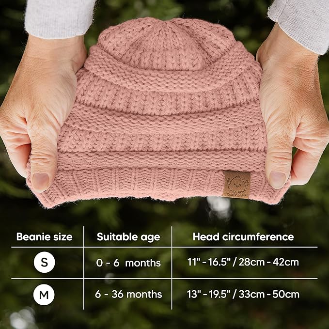 3-Pack Baby Beanies for Boys, Girls - Stretchy Knit Baby Hats, Cute Newborn & Toddler Winter Hat, Soft & Warm Infant Beanie 6-36 Months (Tea Rose, M)