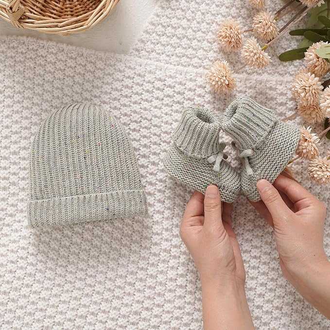 LAWKUL Baby Beanie and Booties 2-Piece Set | Newborn, Knit Hat, Cotton Sock - Image 5