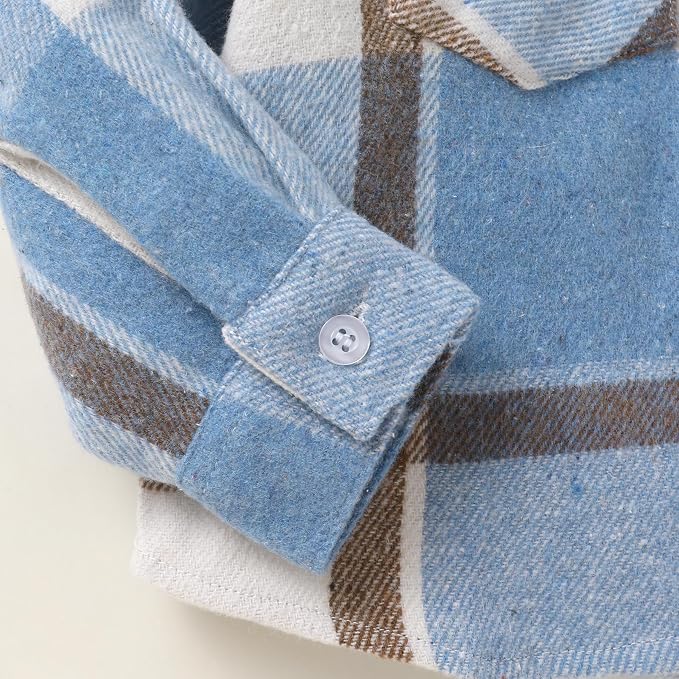 YOUNGER STAR Toddler Kids Boys Girls Flannel Hooded Plaid Shirt Button Baby Red - Image 6