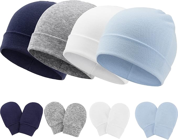 BQUBO Baby Hats and Mittens Infant Cotton Beanie Gloves No Scratch Set Newborn by DRESHOW