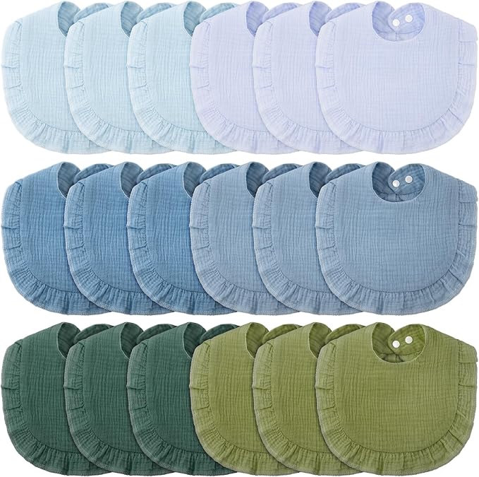 Kenning 18 Pcs Baby Muslin Drool Bibs Ruffle Snap Button by Kenning