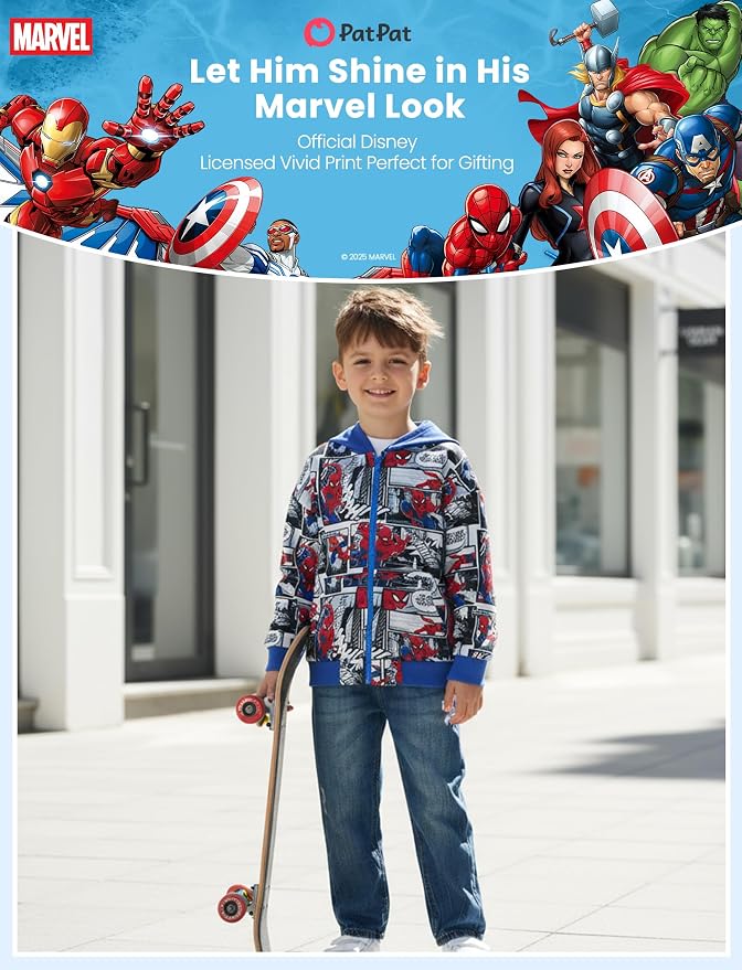 Marvel Zipper Hoodie Spiderman Hood Sweatshirt Hulk Cardigan Boy Girl 2-12Y | - Image 3