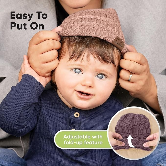 3-Pack Baby Beanies for Boys, Girls - Stretchy Knit Baby Hats, Cute Newborn & Toddler Winter Hat, Soft & Warm Infant Beanie 6-36 Months (Wine, M)