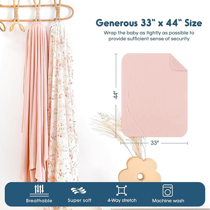 2 Pack Newborn Swaddle Blanket, Ultra Soft Stretchy Jersey Knit Extra Large - Image 2