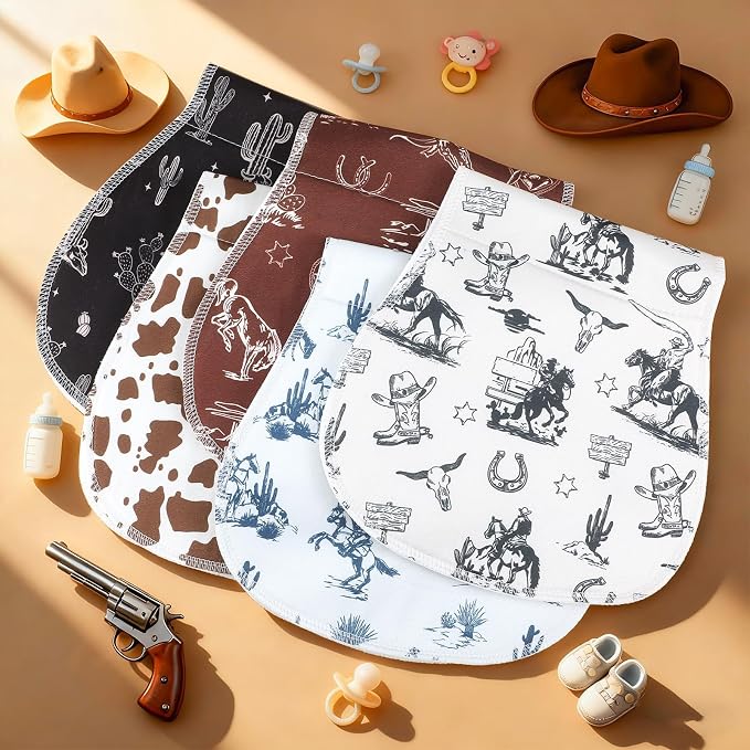 SmoothNovelty 5 Pack Vintage Western Baby Burp Cloths Soft Absorbent Burping - Image 6
