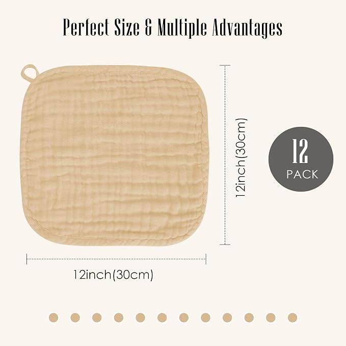 Baby Washcloths -100% Cotton Muslin Soft Baby Bath Wash Cloths and Absorbent - Image 3