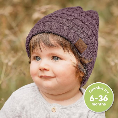 3-Pack Baby Beanies for Boys, Girls - Stretchy Knit Baby Hats, Cute Newborn & Toddler Winter Hat, Soft & Warm Infant Beanie 6-36 Months (Wine, M)