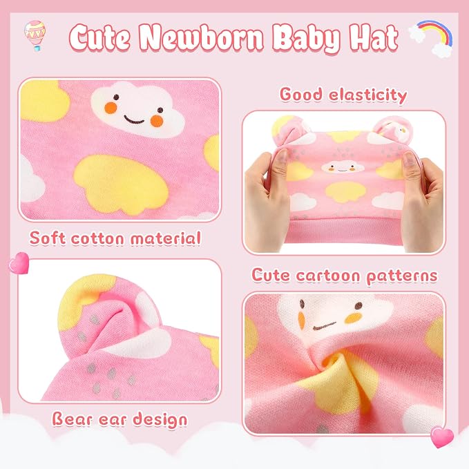 Geyoga 9 Pieces Newborn Baby Hat Bear Ears Infant Caps Baby Boy Girl Toddler - Image 3