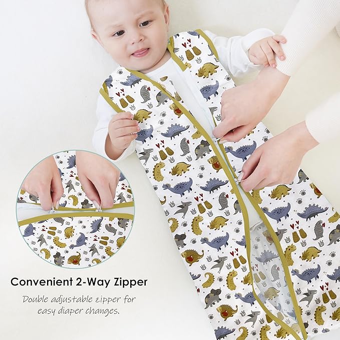 Cute Castle Baby Sleep Sack 18-24 Months - Lightweight 100% Cotton 2-Way Zipper TOG 0.5 Infant Wearable Blanket, Newborn Essentials Toddler Sleep Clothes, 3 Pack(Honey, Dinosaurs, Letters)