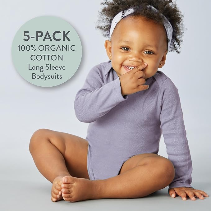 HonestBaby baby-girls 5-pack Long Sleeve Bodysuits One Piece 100% Organic Cotton - Image 2
