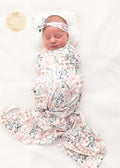 Newborn Baby Swaddle Set Headband Beanie and Name Card by Vollmic