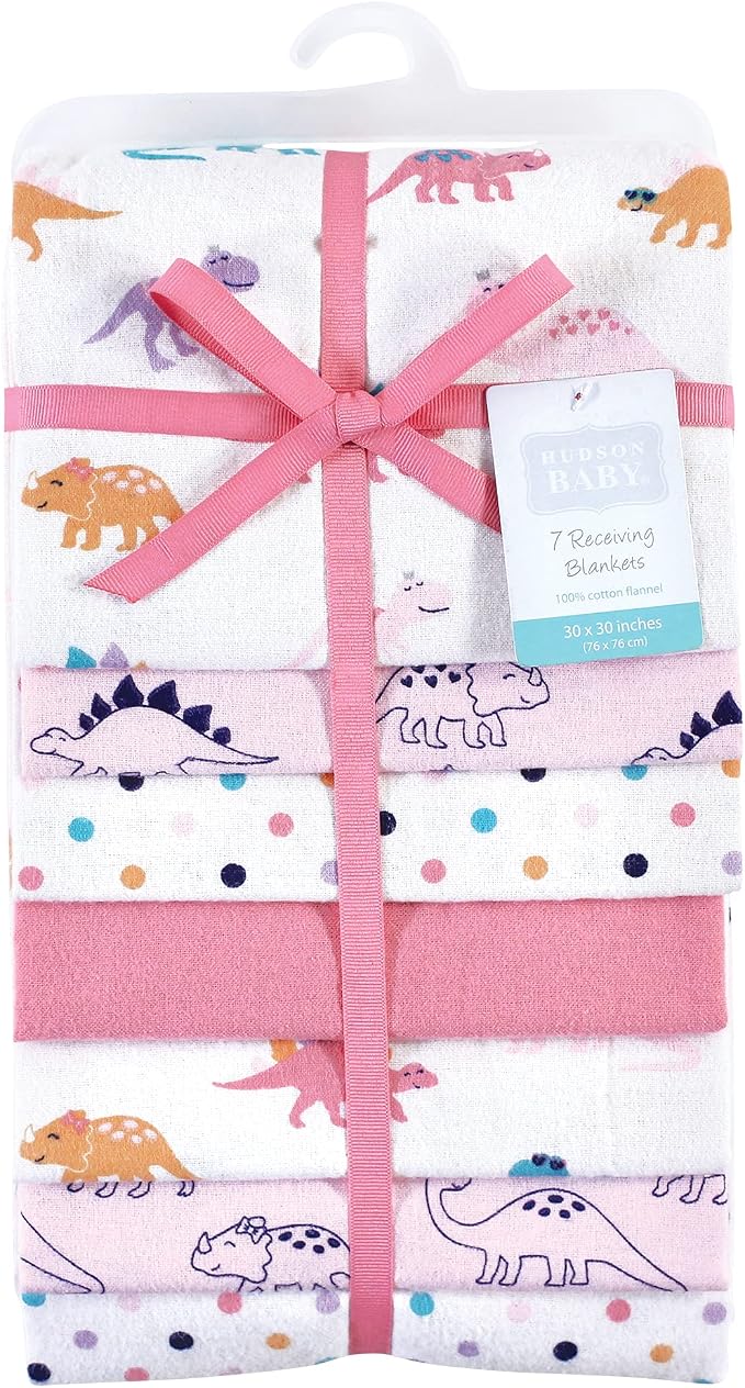 Hudson Baby Unisex Baby Cotton Flannel Receiving Blankets Bundle, CuteASaurus - Image 2