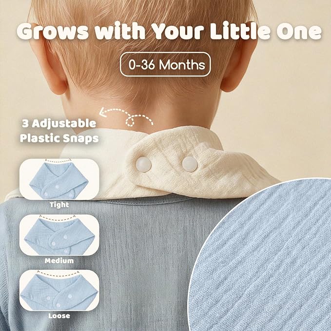 8-Pack Muslin Baby Bibs for Drooling and Teething | Soft& Absorbent, 100% Cotton - Image 6