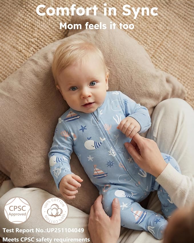 Baby Sleepers 100% Cotton Footie Pajamas, Newborn 0-3 3-6 6-9 Months - Image 5