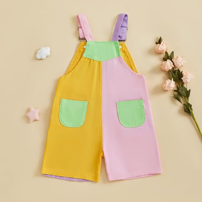 Fernvia Toddler Kids Baby Girl Boy Contrast Color Overalls Shorts Clothes - Image 6