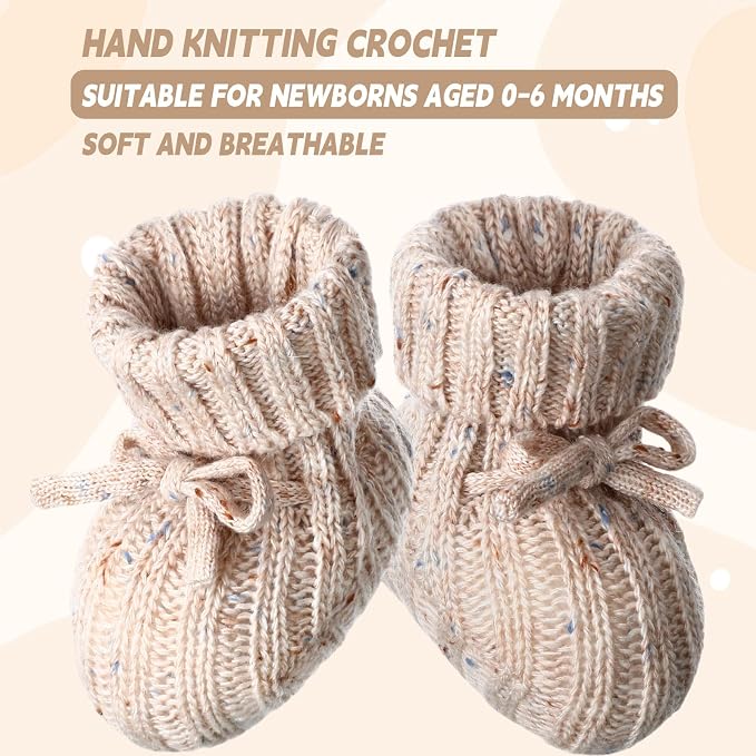 Evervibe 3 Pair Knitted Baby Booties | 100% Cotton, 0-6 Months Newborn - Image 4