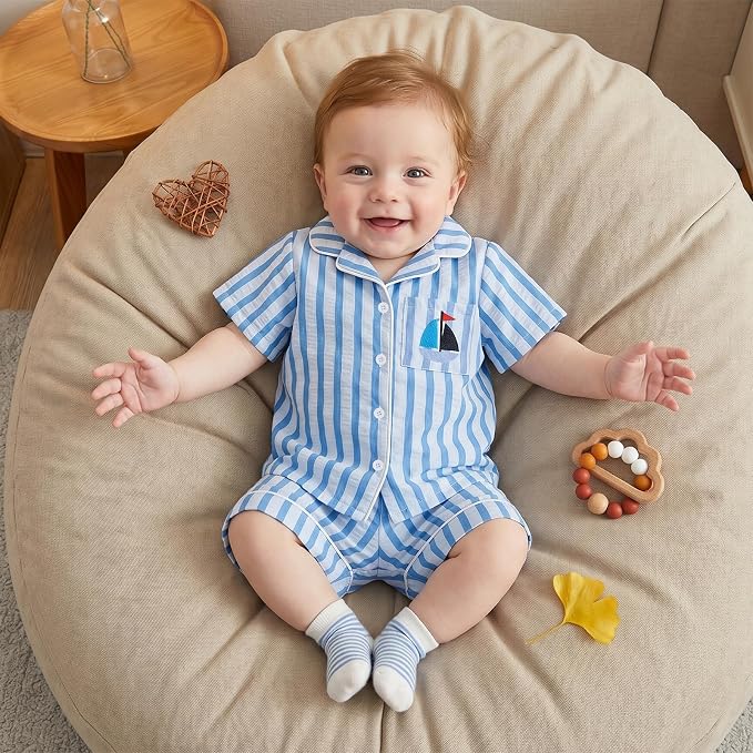 Kuriozud Kids Toddler Boy Pajamas Summer Shirt Top and Shorts Set - Image 2