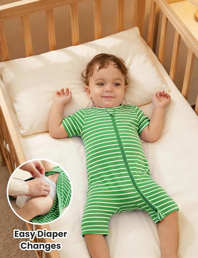 Jimonda Baby Romper Short Sleeve 2-Way Zipper Pajamas Cotton | 2-Pack, One Piece - Image 4