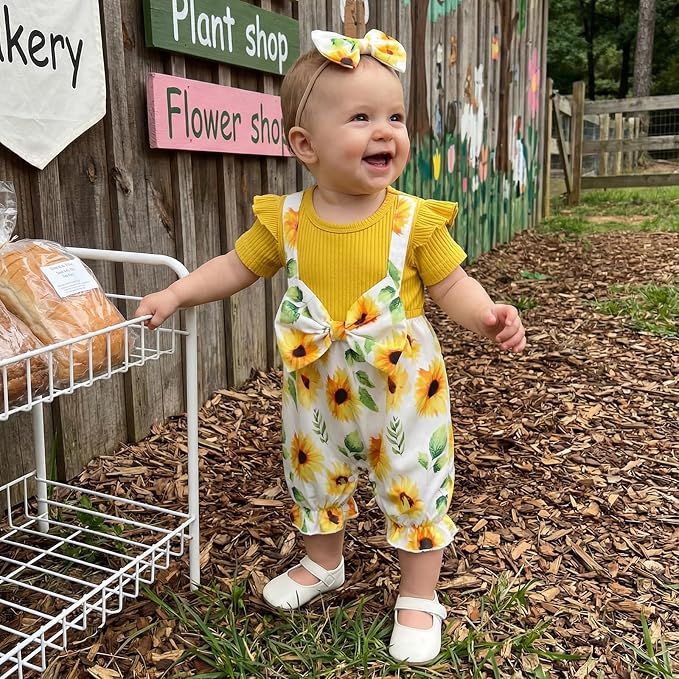 YINGISFITM Newborn Baby Girl Summer Clothes Short Sleeve Bubble Romper Bow - Image 3