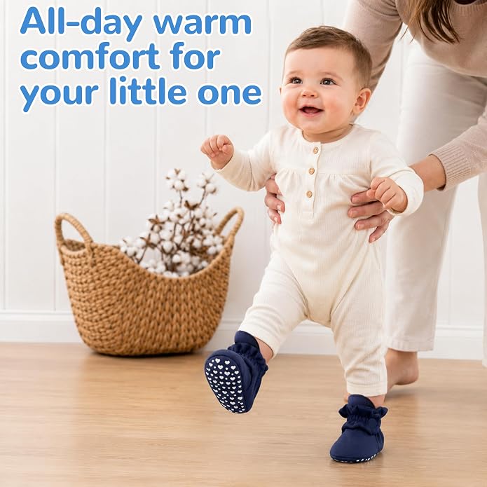Pro Goleem Unisex Cotton Baby Booties, Warm Cozy Stay-On Baby Slippers - Image 2
