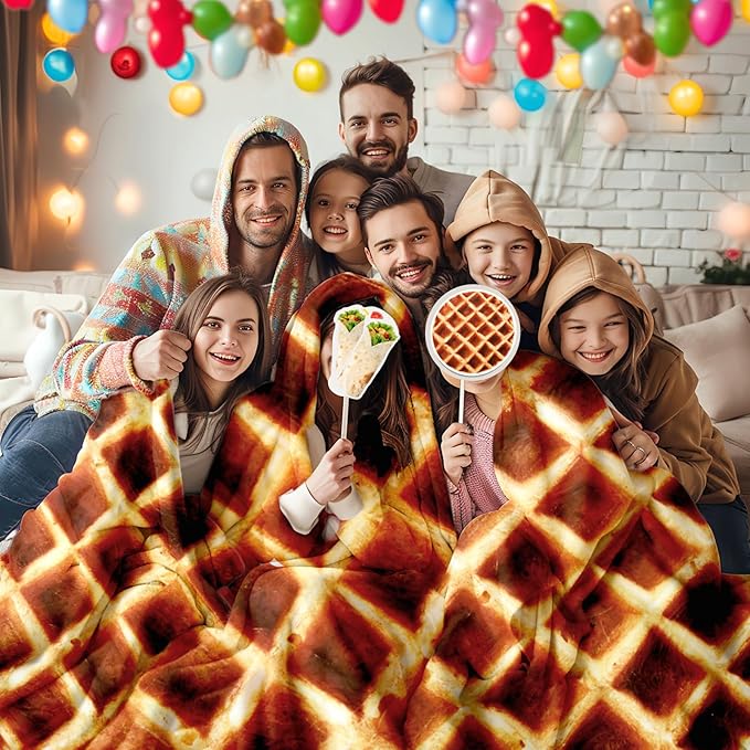 Waffle Blanket Adult/Kids/Baby,Tortilla Throw Blanket 80 Inch,Realistic Fleece Warm Soft Taco Blanket for Bed/Office/Travel/Gift