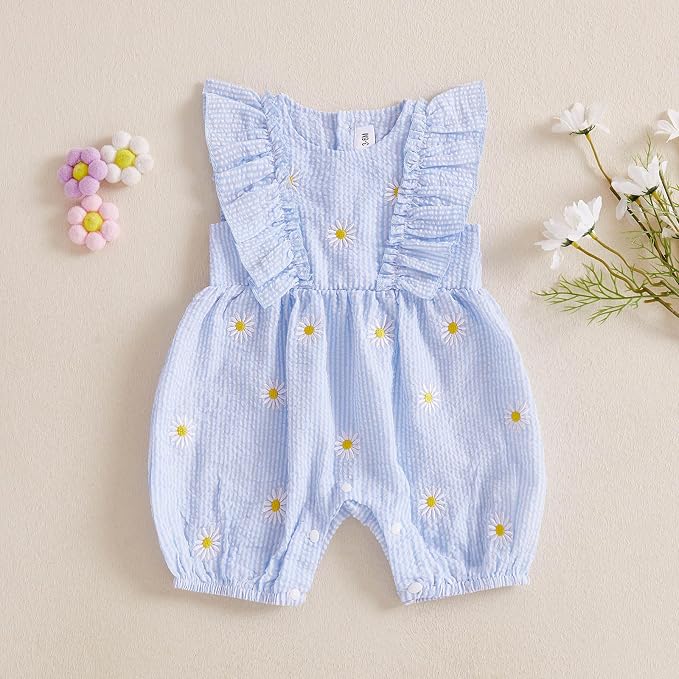 FOCUSNORM Newborn Baby Girl Summer Clothes Daisy Flying Sleeve Jumpsuit Romper - Image 5