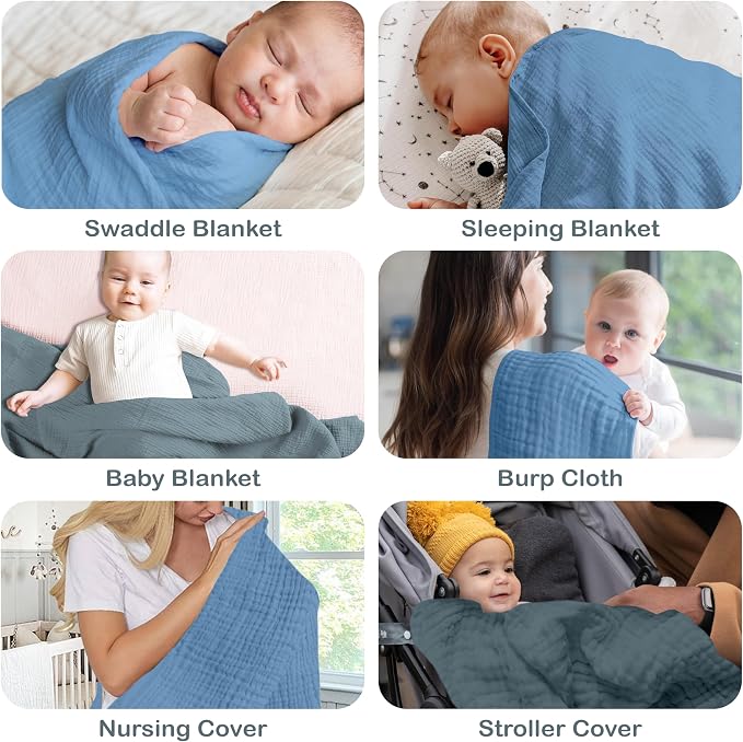 100% Organic Cotton 2 PK Muslin Swaddle Receiving Blanket 47x47 in | Oeko-TEX - Image 8
