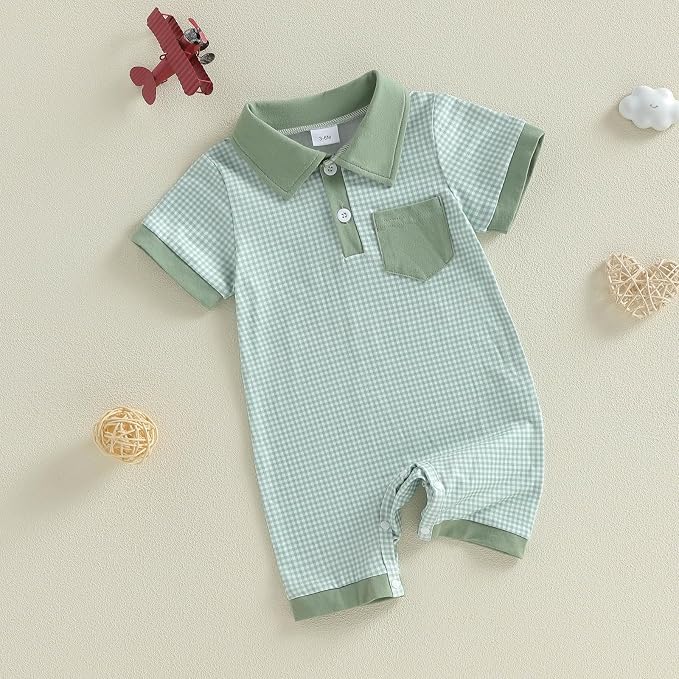 FOCUSNORM Newborn Baby Boy Summer Clothes Short Sleeve Lapel Jumpsuit Collar - Image 6
