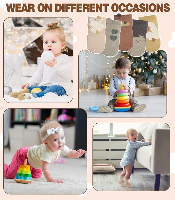 LANLEO Baby Toddler Socks with Grips Baby Toddlers Girls Boys Non Slip Grip - Image 5