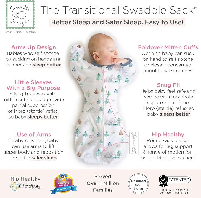 SwaddleDesigns Transitional Swaddle Sack, Arms Up Half-Length Sleeve & Mitten - Image 2