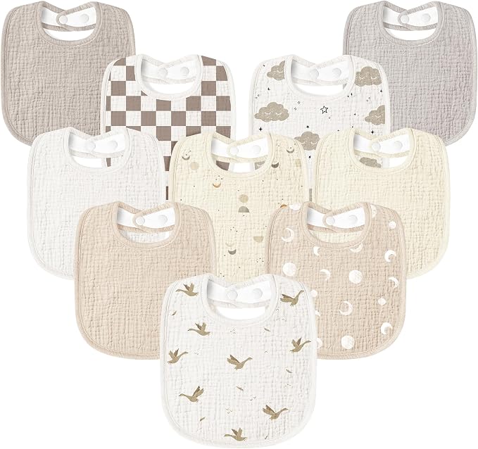 Susurration Muslin Baby Drool Bibs 10Pack Soft Square Adjustable Bandana Bibs by Susurration