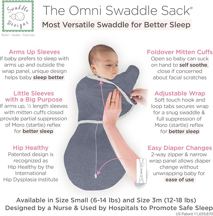 SwaddleDesigns 6-Way Omni Swaddle Sack, Arms Up Swaddle - Image 2