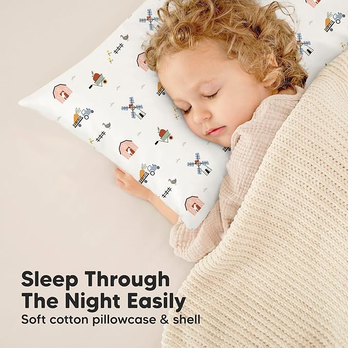 KeaBabies Toddler Pillow with Pillowcase, Jumbo 14X20 - Soft Organic Cotton Toddler Pillows for Sleeping - Machine Washable - Perfect for Travel, Toddler Bed Set (Grasslands)