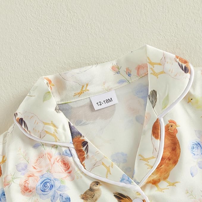 Kuriozud Toddler Baby Girl Pajamas Set Summer Floral Short Sleeve Button Down - Image 7