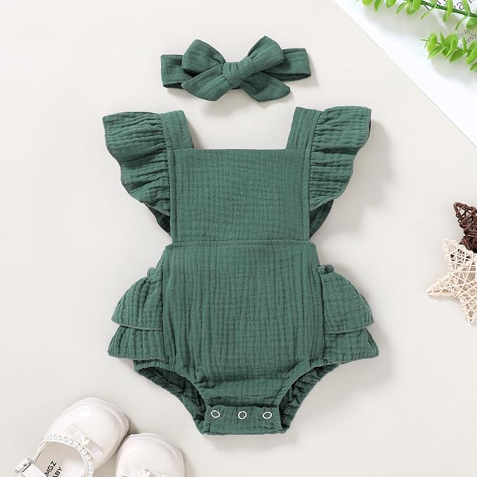 YOUNGER TREE Toddler Baby Girl Ruffled Sleeveless Romper Casual Summer Jumpsuit - Image 2