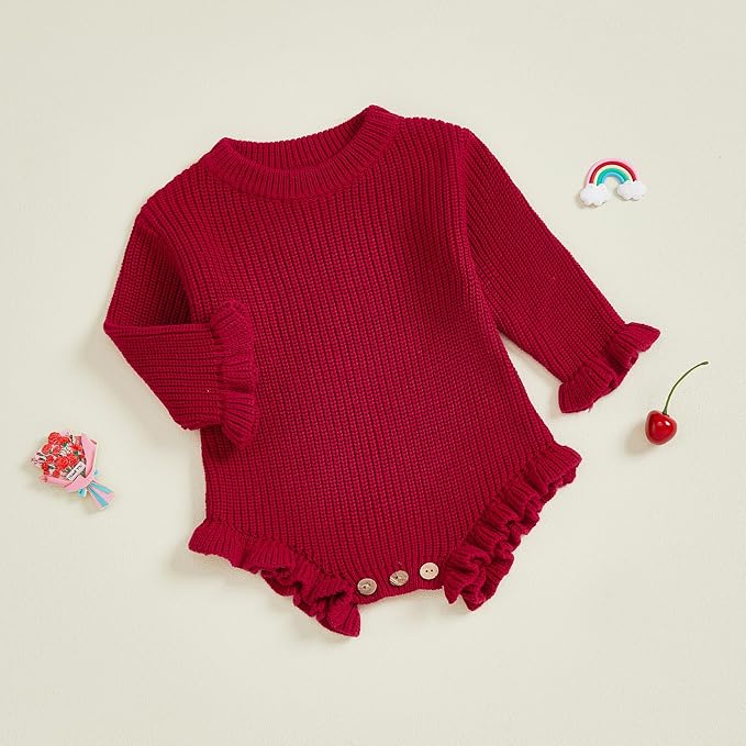 Mubineo Baby Girl Fall Winter Clothes Basic Plain Cute Sweater Romper Outfit - Image 8