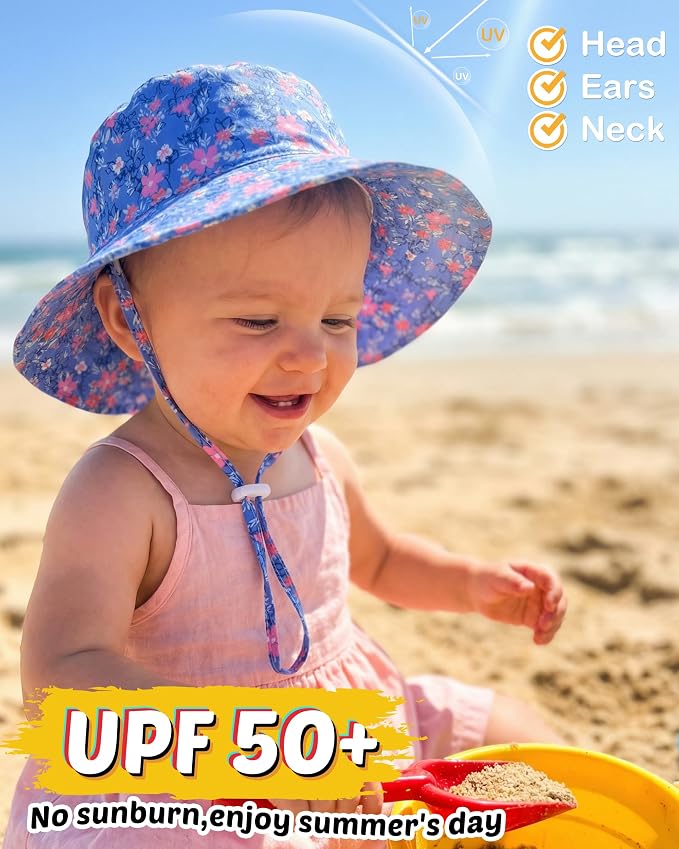 Baby Sun Hat Kids Summer Sun Protection Toddler Bucket Hat Wide Brim Adjustable - Image 6